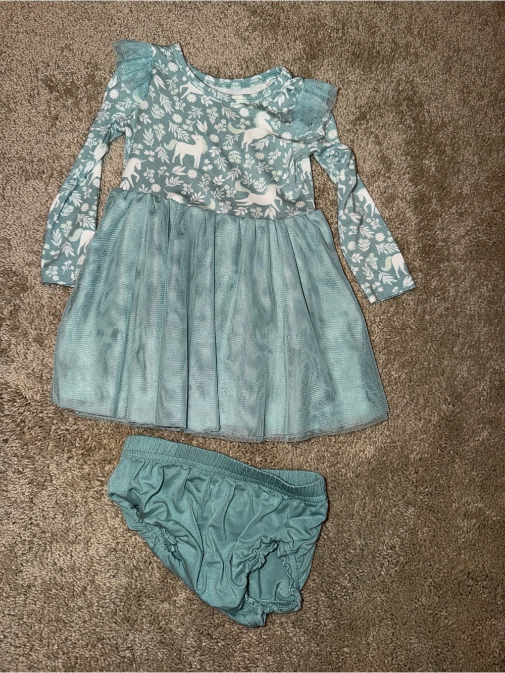 Little Sleepies Teal Unicorn Tulle Dress with Bloomers